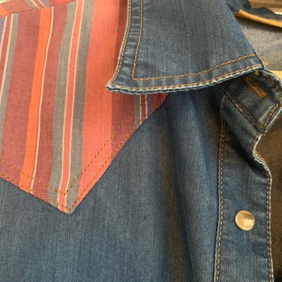 Wrangler Women’s Rodeo Denim Medium Western Cowgirl Belted Dress Blue Preowned - Picture 11 of 11